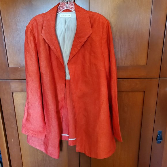 Coldwater Creek Scarlet Red Linen 3/4 Length Jacket - 16 - Picture 2 of 7